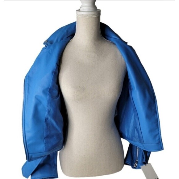 ZARA blue Faux Leather Biker Jacket Size S Moto chic streetwear urban fashion - Picture 6 of 10